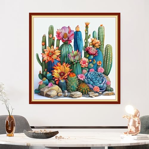 Image of Findvoor Stamped Cross Stitch Kits for Beginners Full Range of Cross Stitching Embroidery Pattern for Adults, 11CT DIY Needlepoint Embroidery Starter Kits-Succulent Plants 18x18 inch