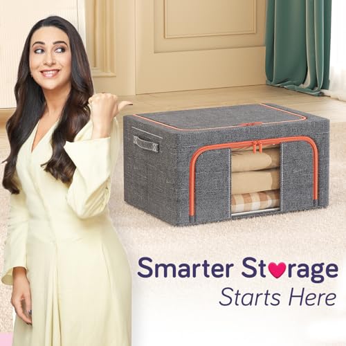 Image of HOKIPO 24L Cloth Organizer for Storage, Small Storage Box for Clothes, Ash Grey Pack of 1 (AR-6672-AGRY)