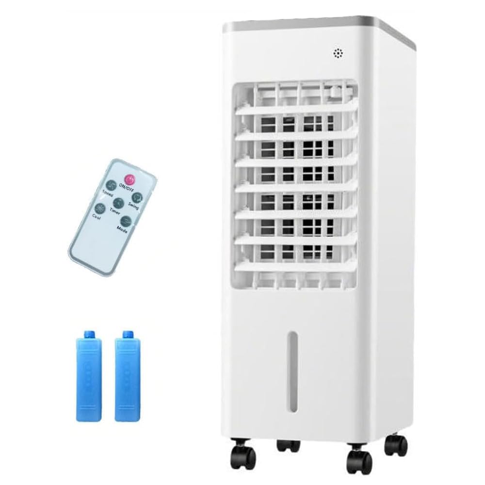 Air Cooler,Evaporative Portable Air Cooler - 6L/12L Water Tank, Humidifier Cooling Fan, 3 Speeds, Remote Control, with Built-in 7.5 Hour Timer & Automatic Oscillation, Ioniser, with 2 Ice Packs