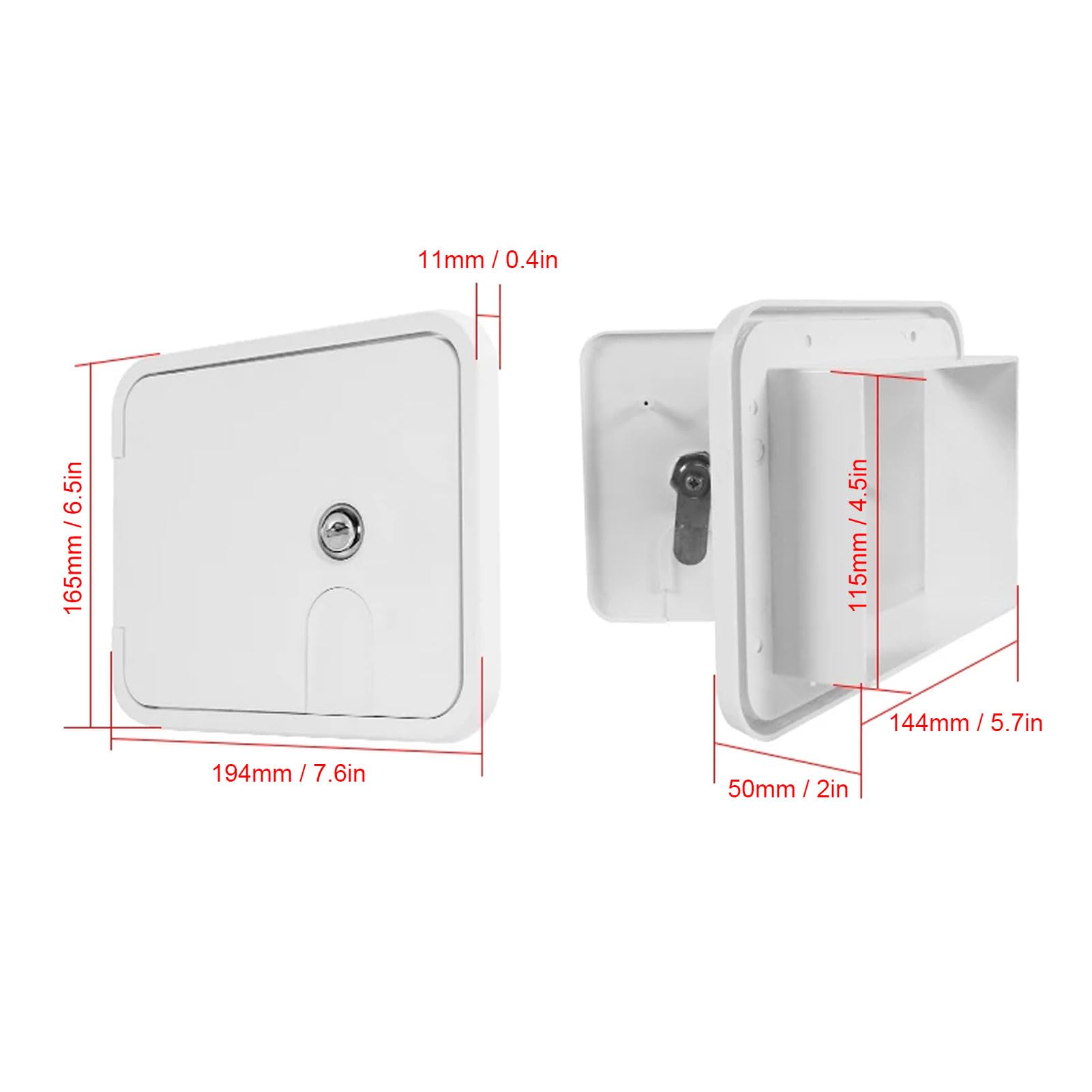 Klapa na Kabel Zasilający 145 x 116 mm z Blokadą i Kluczami ze Stali Nierdzewnej Otwierana Pod Kątem 180 Stopni Właz do Kabla dla Pojazdów Kempingowych, Przyczep, Jachtów