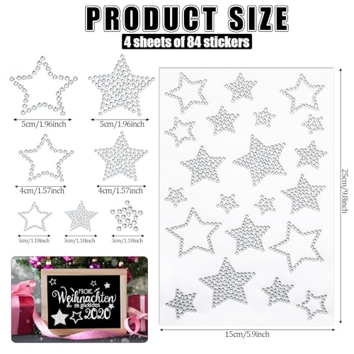 Image of Dimeho 84 Pieces Self Adhesive Star Stickers Bling Rhinestone Star Decals Glitter Crystal Car Patch Auto Emblem Labels Sticker Decoration for Cars Bumper Window Laptops Luggage, Silver