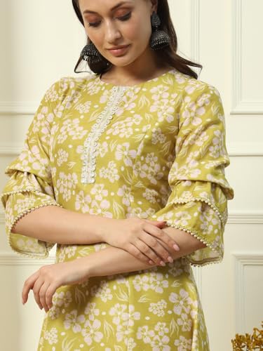 Image of FIORRA Womens Cotton Blend A-Line Kurta Pant Set