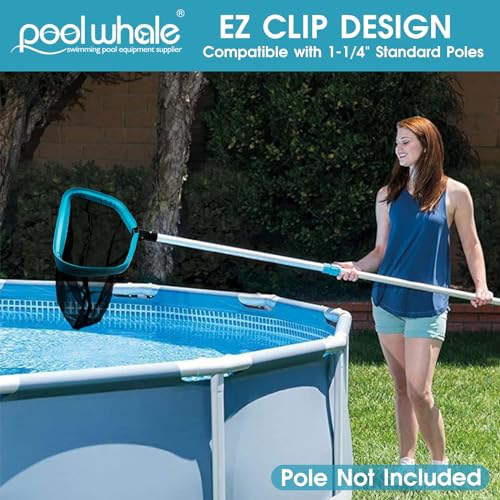 Image of POOLWHALE Pool Skimmer Net Rake, Aluminum Frame Deep Nylon Net, Ultra Fine Mesh Pool Nets for Cleaning Leaves, Debris & Swimming Pools Skimming