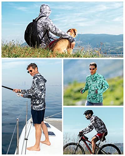 Image of FISHEAL Men's Performance Fishing Hoodie Shirt - UPF 50+ Sun Protection Long Sleeve Thumbholes Shirts with Neck Gaiter