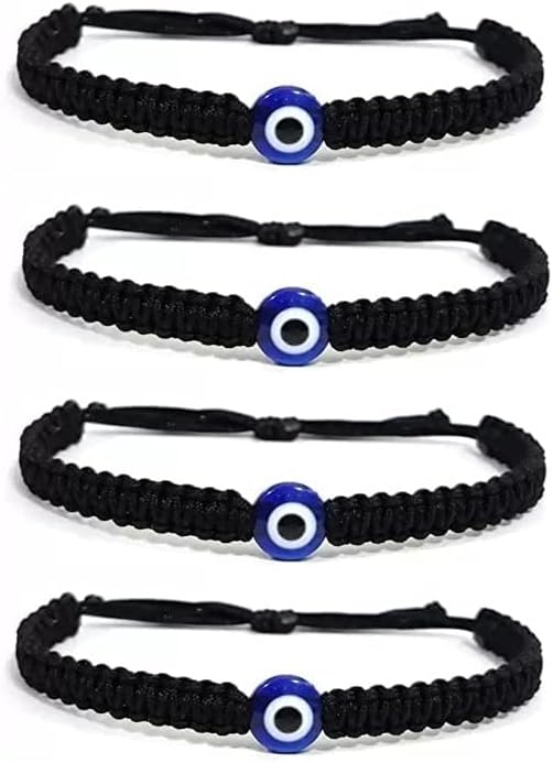 Handmade Nazar Evil Eye Charms Black Thread Bracelet Adjustable Bracelet for Women, Men, Girls & Boys 4 Piece (BLACK)(AT GIRLS BRCT 028)