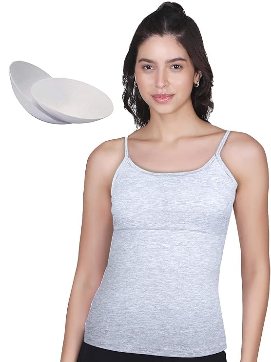 fikten Essentials Padded Camisole Bra for Young Women, Sleeveless Undershirts Cami Vest with Adjustable Straps, Cotton Camisole Tank Top/Innerwear for Pattern (IN, Alpha, L, Women, GREY)-picture-43