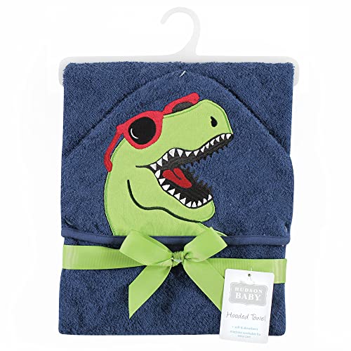 Image of Hudson Baby Unisex Baby Cotton Animal Face Hooded Towel, Cool Dino, One Size