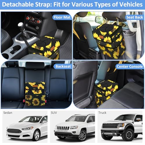 Image of ELONGRIVER Car Trash Can Bin for Back Seat Leak Proof, Cute Car Trash Bag Hanging, Vehicle Trash Can for SUV Truck Van, Automotive Garbage Cans Front Seat Sunflower Floral