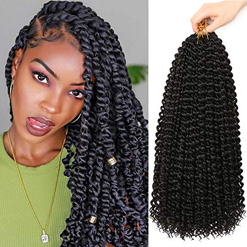 6Packs Passion Twist Hair 18Inch Water Wave Crochet Hair for Passion Twist Crochet Braiding Hair Long Bohemian Hair Braiding Passion Twist Braids Synthetic Hair Extensions (1B)
