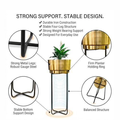 Image of TrustBasket Creata Strong Durable Premium Set of 3 (Gold) Planters for Home Decor - Plant Pots for Home Decor, Indoor Plants Stand for Living Room, Planters for Indoor Plants, Pot for Living Room