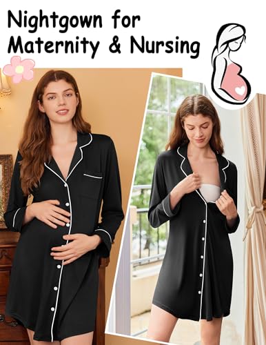 Image of Ekouaer Nightgowns for Women Long Sleeve Night Gown Button Pajama Dress
