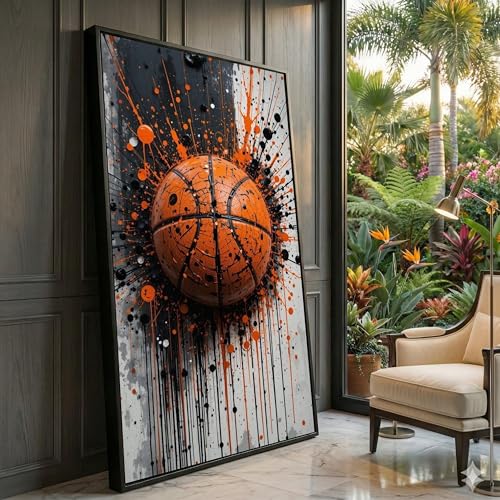 Tableau sur toile éclaboussures de basketball peinture sportive urbaine décoration esthétique