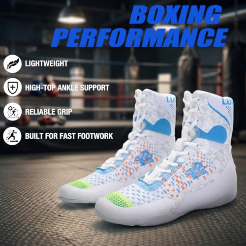 Image of Mens Boxing Shoes High Top Lightweight Breathable Boxing Boots with Ankle Support for Training and Sparring LS198