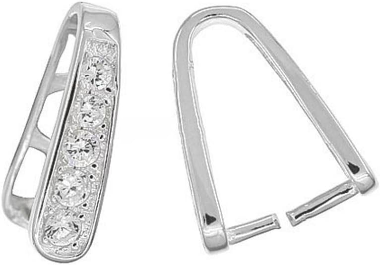 1PC Sterling Silver CZ Pinch Bail Ice Pick Pendant Clasp Slider for DIY Jewelry Pendant