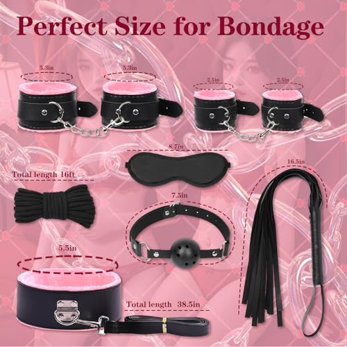 Image of BDSM Bondage Kit Sex Toys 8 Pcs Sex Bondage Set for Beginners Ball Gag Bondage Rope BDSM Kit for Couples (Pink, 8PCS)