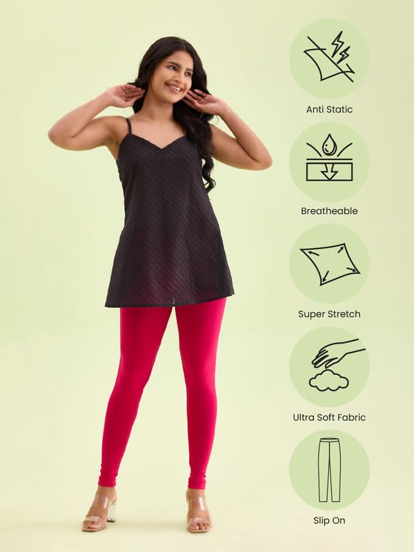 Image of GO COLORS Soft Cotton Stretch Ankle Length Leggings for Women | Breathable