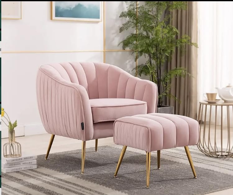 Poppins HOME New Modern Chair Saloon chair Lazy sofa Single chair With Arm and ottoman (Pink)