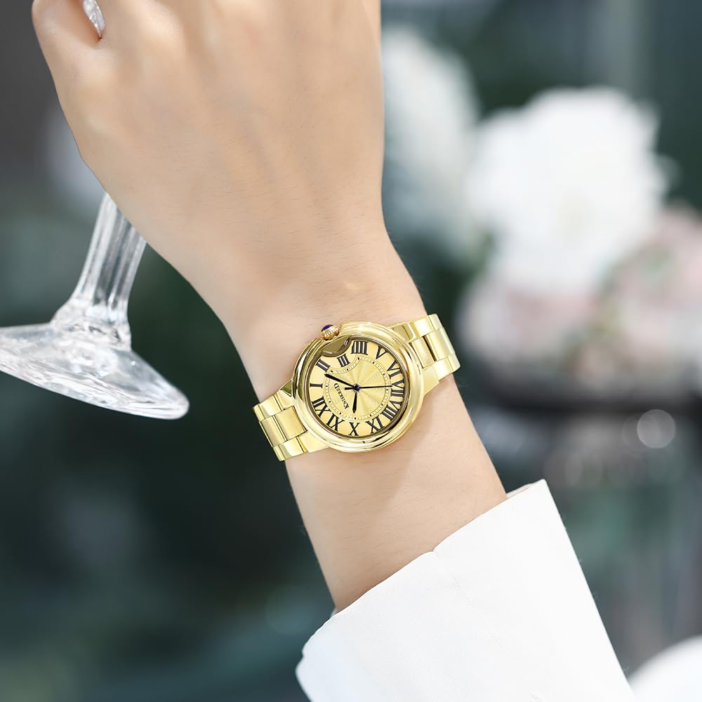 Montre Classique pour Femme avec Chiffres Romains Vintage et Bracelet en Acier Inoxydable Massif Montre Décontractée pour Dame