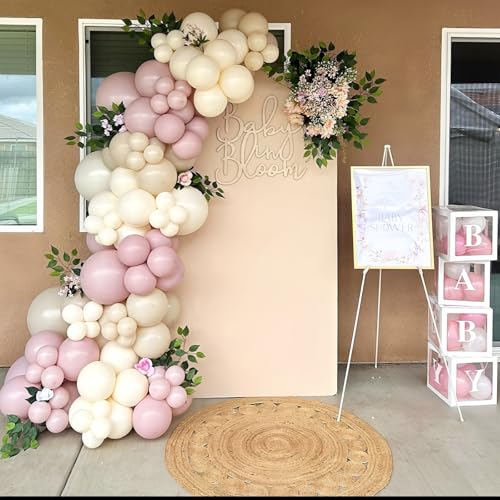 Image of Cavern Pink Balloons Arch Boho Pink Balloons Garland Retro Dusty Blush Rose Balloon Different Sizes Helium Latex Balloon Girls Birthday Party Decoration Wedding Bridal Baby Shower Bachelorette