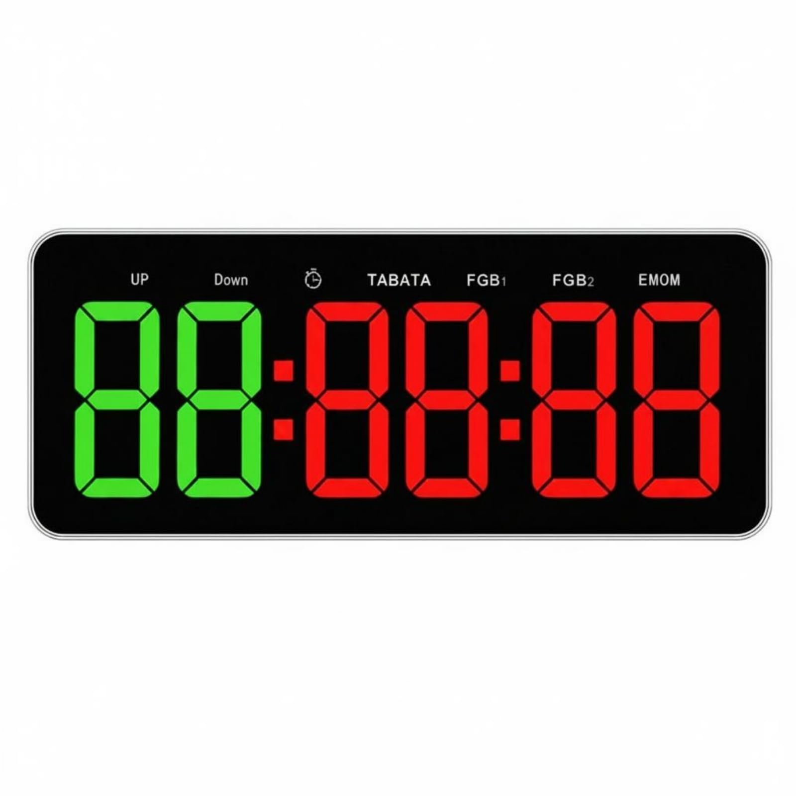 LOVIVER Fitness Timer Display Timer Palestra Orologio Digitale Cronometro Display LED Funzione Programmi EM FGB1 FGB2 Struttura Adatto per Sessioni Cross, Verde, Rosso, 2 Verde + 4 Rosso