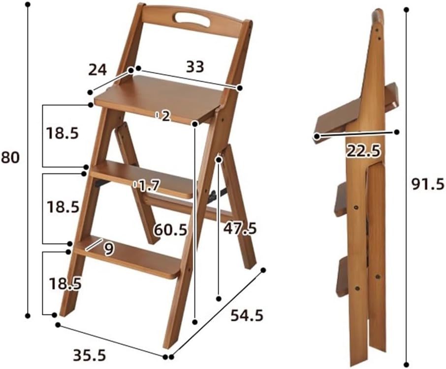 Step Ladder 3 Tier Folding Step Stool,Multi 3-in-1 Bamboo Step Ladder Lightweight Portable,Wooden Step Stool Saving Space for Kitchen and Office