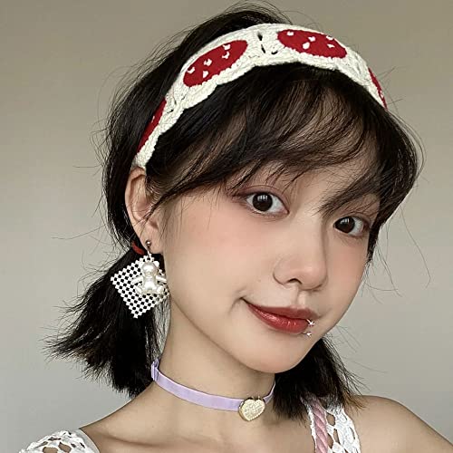 Hairband, Mushroom Pattern Hairband, Sweet Crochet Hair Band, Cute Headband Hair Accessories, Pastoral Style Girls Bandanas(White) #TOP6