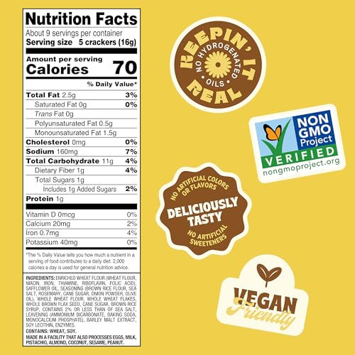 Image of Back to Nature Rosemary & Olive Oil Stoneground Wheat Crackers, Non-GMO, Plant-Based Snack Cracker, Made with Whole Grains & Flax Seed, 5oz Box (Pack of 2)