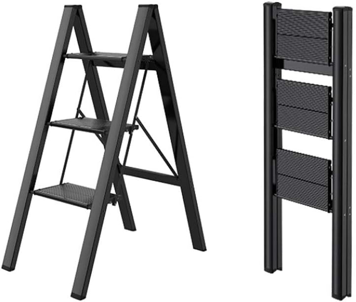OKUOKA Ladders,Step Ladder Household Folding Multifunctional Indoor Dual-Use Thickened Telesaluminum Alloy Ladder Herringbone Stepladder Ladder 3/4 Step Stepladder/61Cm