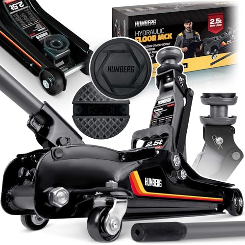 Humberg Gato hidráulico para Coche, Perfil bajo, 2,5T, 80-360 mm, 2 Almohadillas de Goma, Color Negro