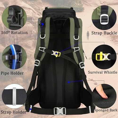 Mochila de senderismo y camping 60L con cubierta impermeable miniatura 4