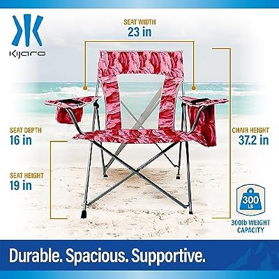 Portable Beach Chair for Adults - Kijaro Journey Print Beach Folding Chair, Steel Frame Foldable Beach Chair, High Beach Chair with Cooler Pocket, Outdoor Folding Chair