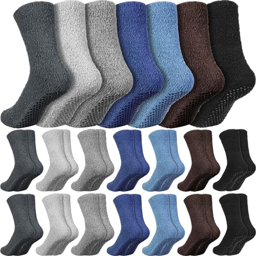 JaGely 21 Pairs Men Fuzzy Sock Bulk Winter Cozy Slipper Sock with Microfiber Plush Sleeping Non Slip Socks Yoga Gift