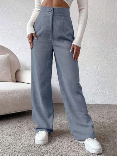 Image of Women's Wide Leg Bottomwear with Pocket || Corduroy Mid Rise Loose & Relaxed Fit Casual Korean Baggy Trousers for Woman Elegant Workwear for Office, College & Events
