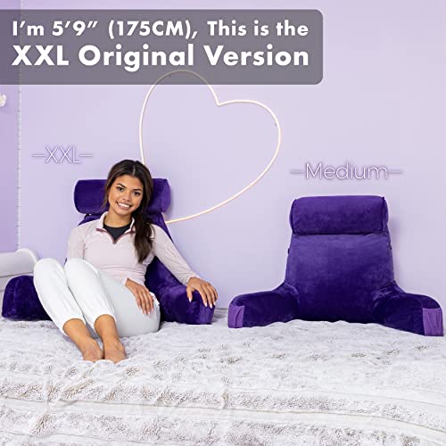 Husband Pillow Xxl Purple Backrest With Arms - Adult Reading Pillow With Shredded Memory Foam, Ultra-Comfy Removable Microplush Cover & Detachable Neck Roll, Unmatched Support Bed Rest Sit Up Pillow #TOP4