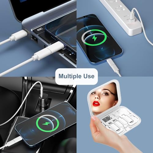 Snapcase 60W Multifunctional Fast Charging Data Cable Kit, Conversion Set USB A & Type C to Male Micro/Type C/Lightning,Data Transfer,Sim Storage,Sim Eject Pin,Pocket Mirror,Phone Holder (White)