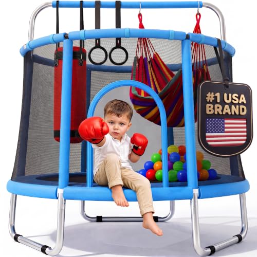 Happin® 55’’ Trampoline for Kids with Safety Enclosure, Indoor & Outdoor Toddler Trampoline, Ultra Safe Design with Multi Activity Accessories, Perfect Toddler Gift for Boys & Girls Ages 1–8