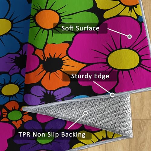 Tapete Hippie Retro Floral 6x9 70s Antideslizante Lavable miniatura 6