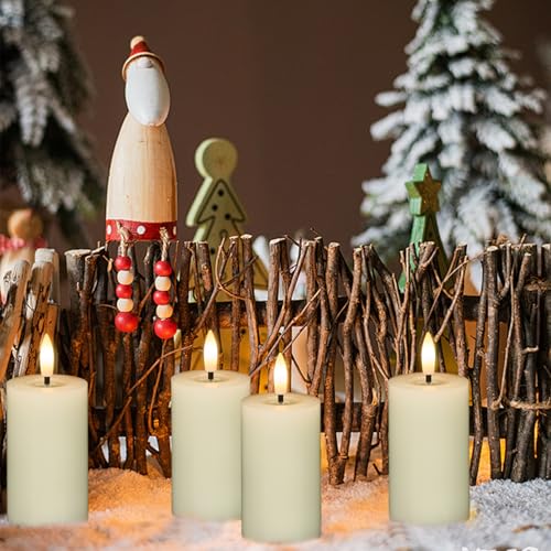 Image of Flameless Candles with Remote Timer, 6 PCS Real Wax LED Votive Battery Operated Candles with 3D Flame, Flickering Pillar Candles for Christmas Home Decororations(Ivory, 4.5 inch x 1.9 inch)