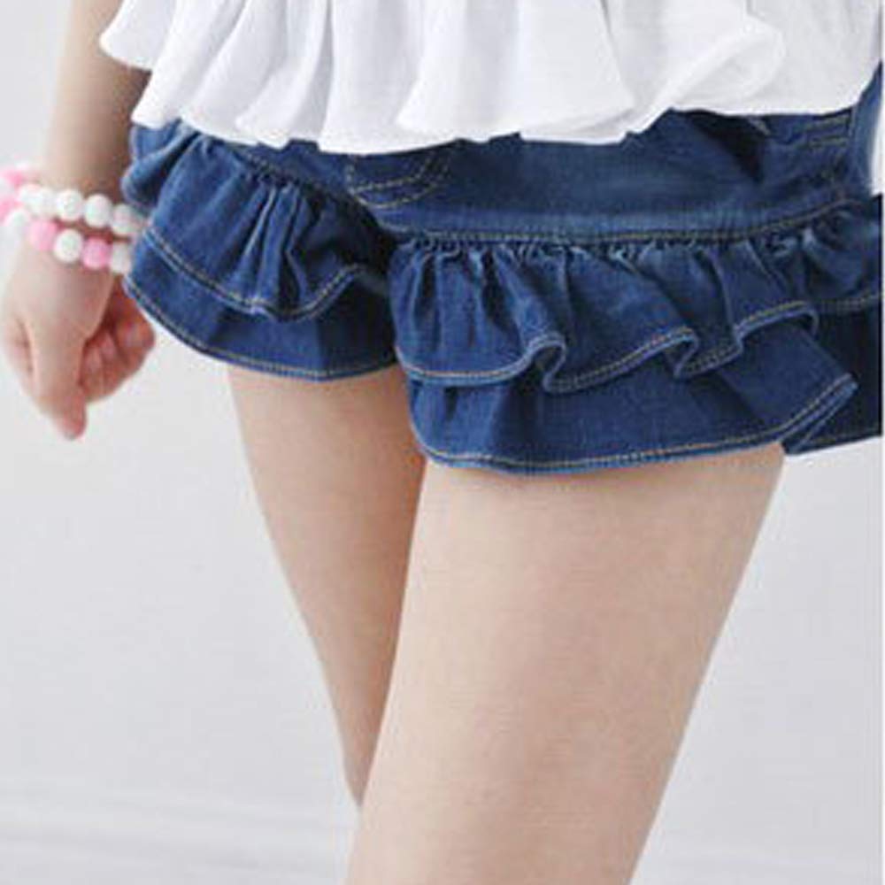 Pantalones cortos de mezclilla para niñas, 2 capas con volantes de encaje para niños, falda de entrenamiento de moda, pantalones cortos para verano, playa, deportes
