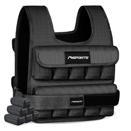 MSPORTS Premium Weighted Vest for Women & Men Adjustable 1165 lb Running Vest Walking Weighted Vest Tactical Style Training Vest for CrossFit Strength Cardio & Home Workouts (Black 45 lb)
