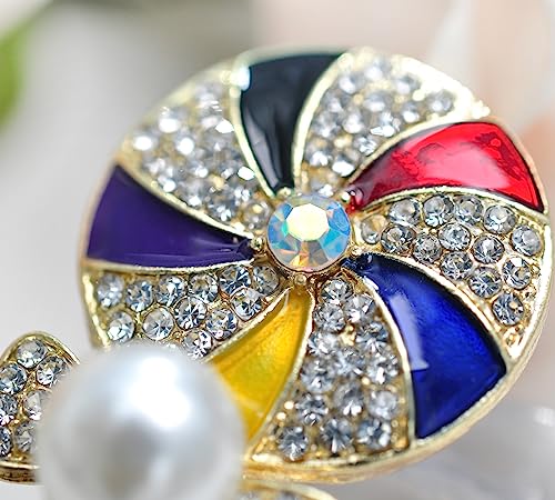 Image of Gyn&Joy Golden Tone Clear Crystal Rhinestone Enamel Faux Pearl Lollipop Candy Brooch Pin Lapel Pin BZ160