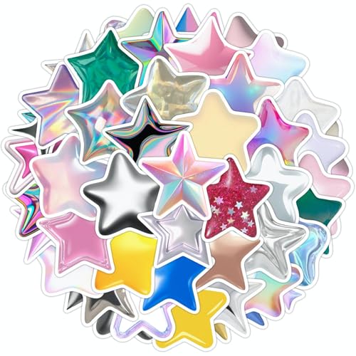 50 Gommettes Etoiles Autocollantes, Gomette Enfant Repositionnables Vinyles Stickers Scrapbooking, Brillantes Aesthetic Kawaii Autocollant Imperméables Pour...