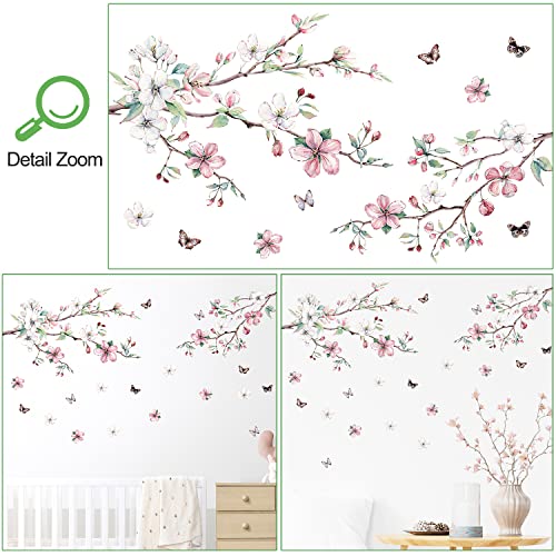 Am Amaonm Removable 3D Ink Style Brown Tree Branches And Pink Whiteflower Wall Decals Plum Blossom Flowers And Butterfly Wall Sticker Peel And Stick Wall Decor For Home Walls Living Room Kids Baby Bedroom Nursery Girls Wall Corner Decoration (B) #TOP2
