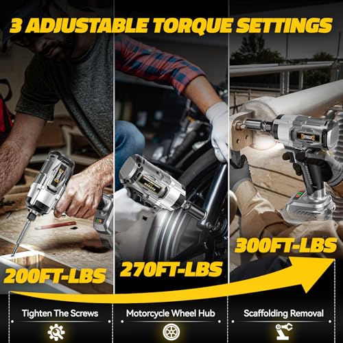 Image of DIYtoolifz Cordless Impact Wrench 1 /2 inch Compatible with Dewalt 20v Battery (Bare Tool), 300 FT-LBS (400 N.m) Brushless Impact Driver, Portable Electric Impact Gun with LED Work Light, 3-Speed Control