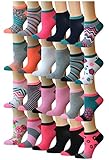 Top Step Women's 24 Pairs Colorful Patterned Low Cut / No Show Socks