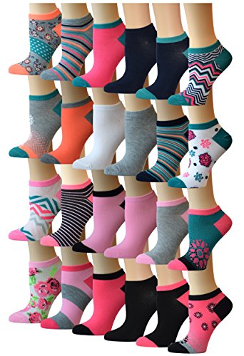 TOP STEP Women's 24 Pairs Colorful Patterned Low Cut/No Show Socks