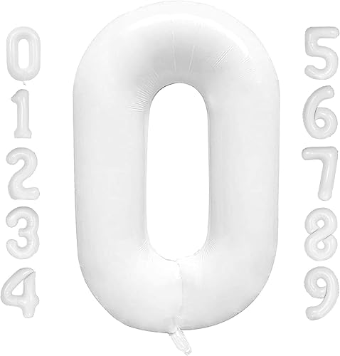 Globo blanco grande de 40 pulgadas con número 0, tamaño extra grande, globos de helio de aluminio de Mylar para fiestas de cumpleaños, decoraciones