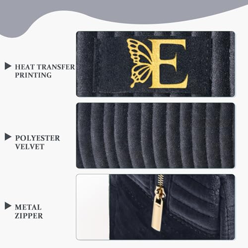 Image of COSHAYSOO Bridesmaid Proposal Engagement Gifts Bridal Shower Bachelorette Party Favors Makeup Bag Quilted Make Up Cosmetic Pouch for Bride to Be Maid of Honor Godmother Black Velvet Initial Letter E