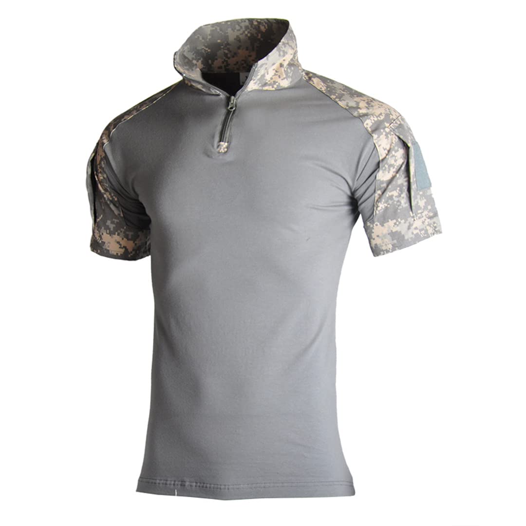 Camiseta táctica militar para hombre, de secado rápido, de manga corta, de camuflaje del ejército, senderismo, caza, ACU-camuflaje XXL-para (80-90kg)