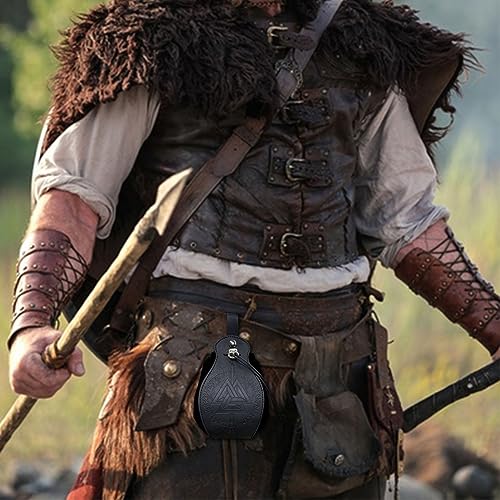 Medieval Viking Belt Pouch Black Faux Leather Belt Bag Retro Portable Drawstring Purse Renaissance Dice Bag for LARP Ren Faire - Image 3